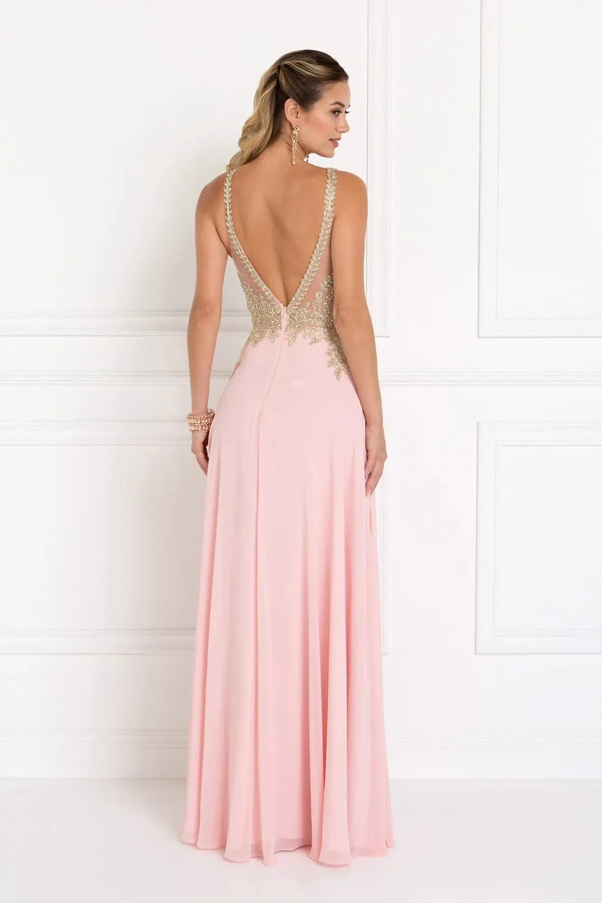 Blush embellished embroidery formal dress full front view
