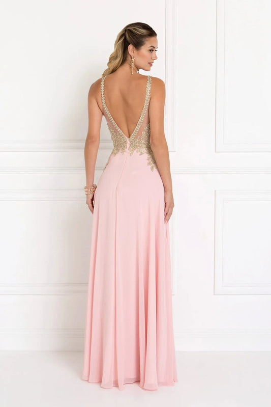 Blush embellished embroidery formal dress full front view