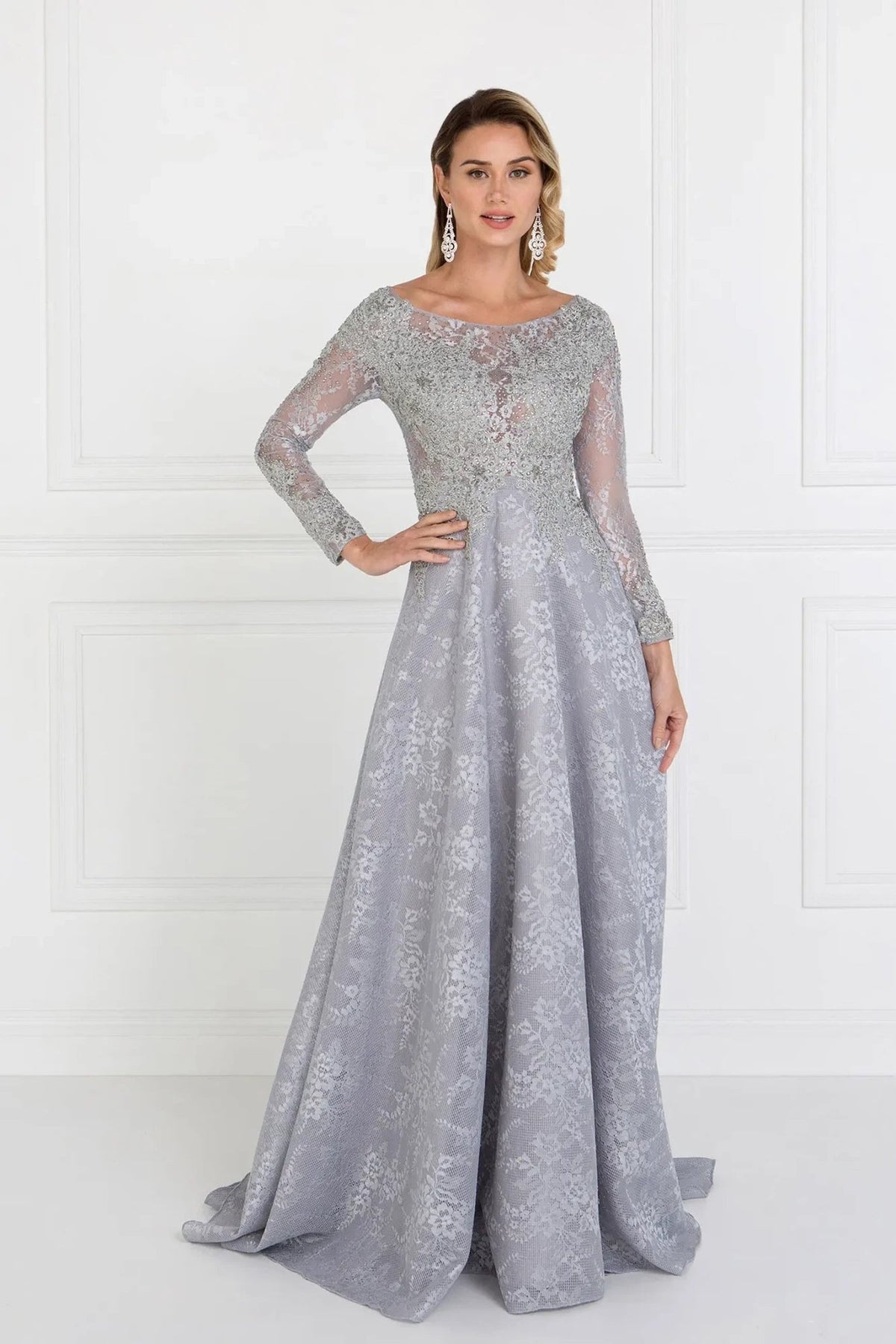 Silver embellished formal dress skirt detail