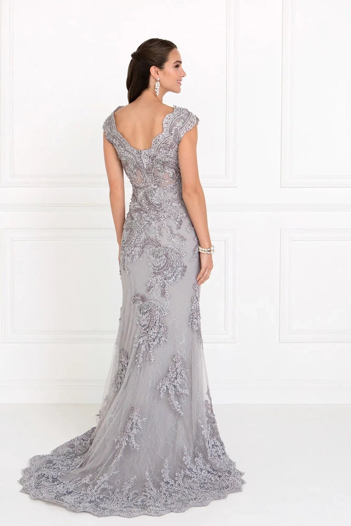 Silver beading embroidery formal dress back bodice detail