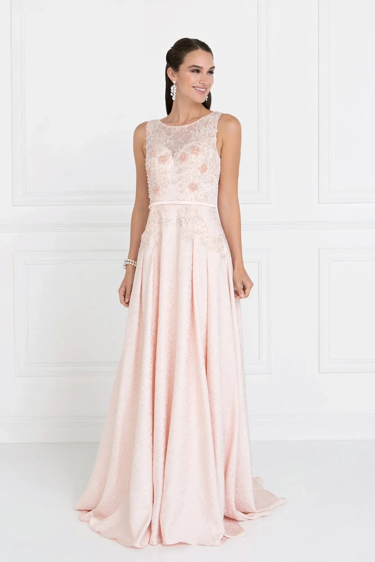 Blush beading embellished formal dress skirt detail