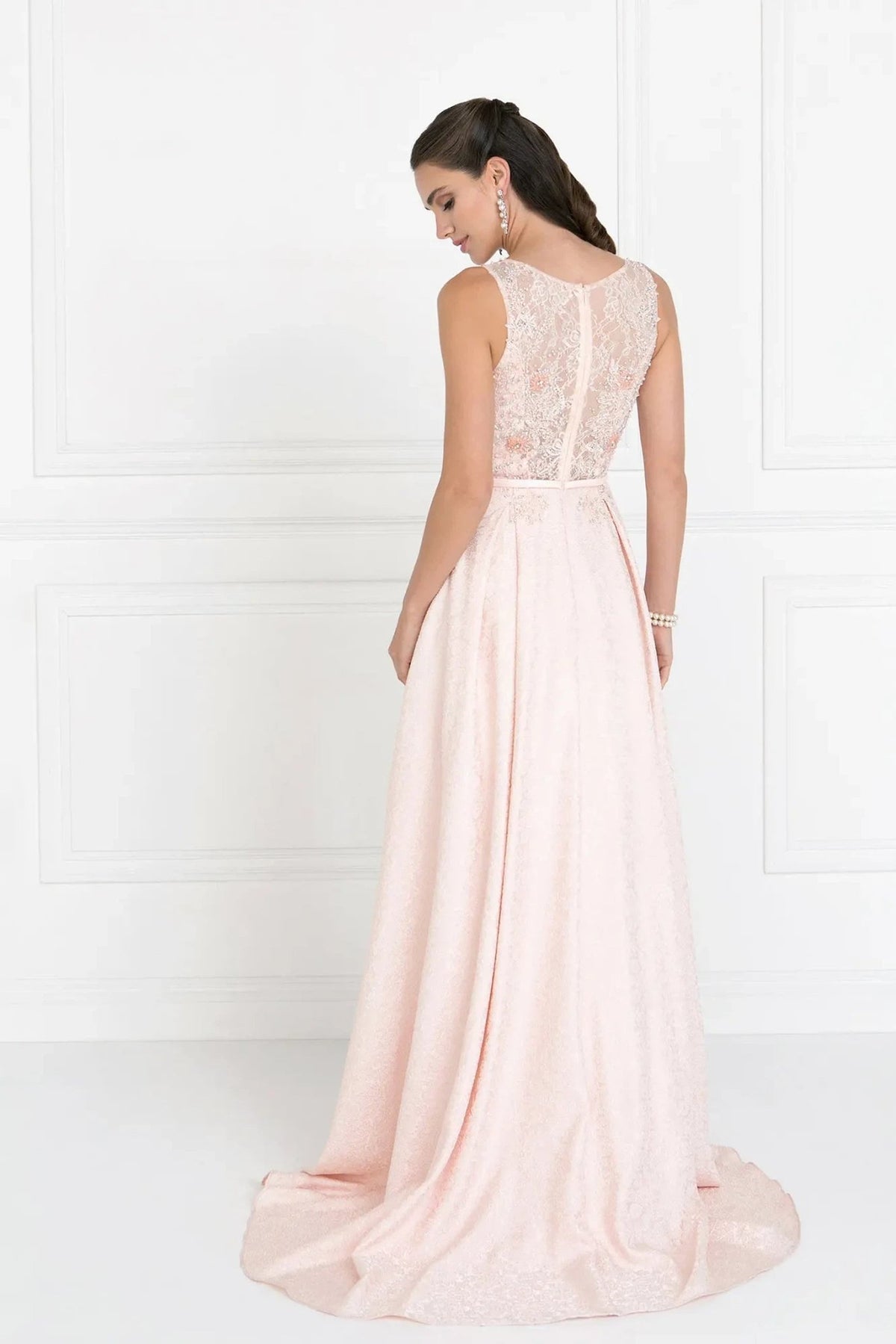 Blush beading embellished formal dress back bodice detail