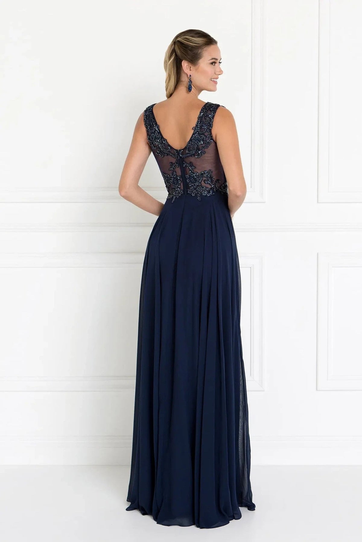 Navy beading sequins formal dress detail