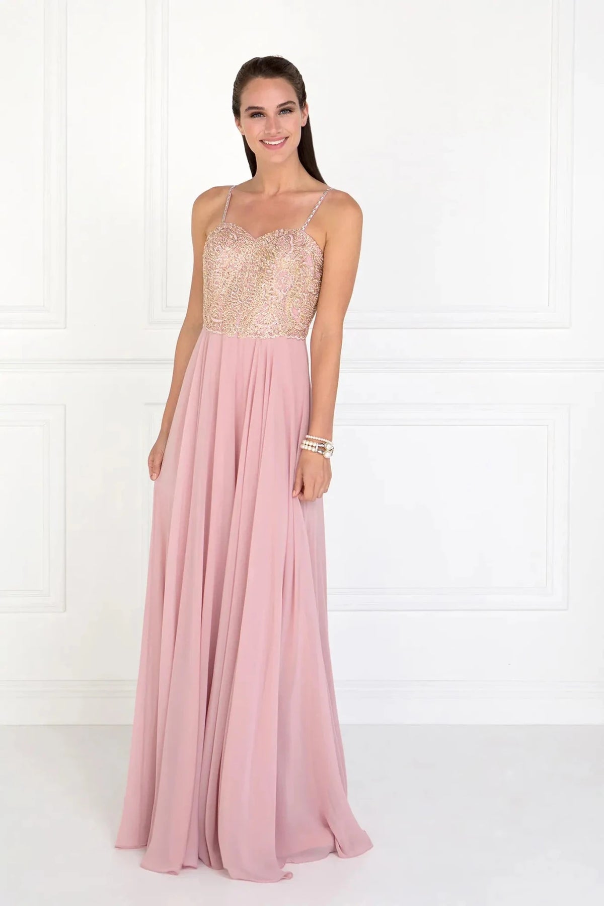 Dusty Rose embroidered prom evening dress full front