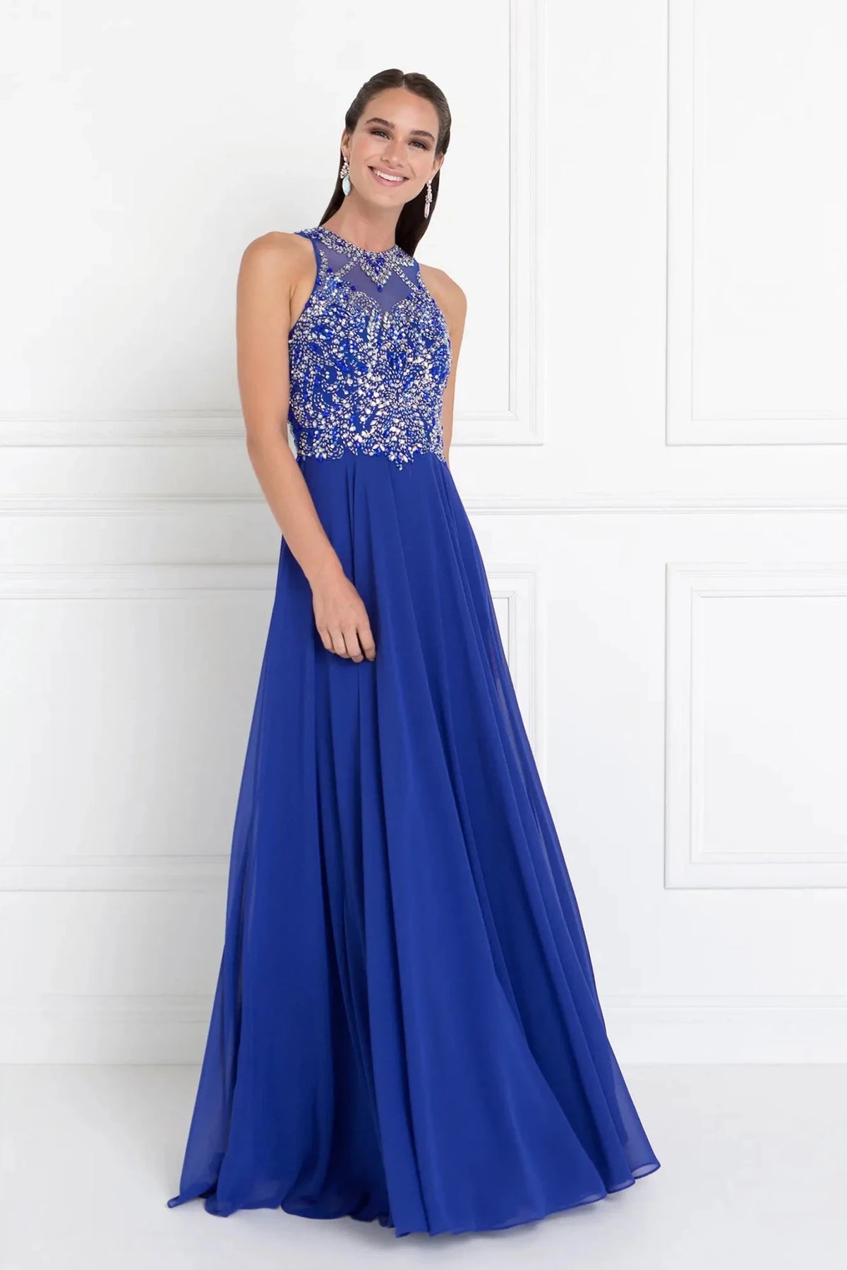 Royal Blue sequin prom evening dress full front