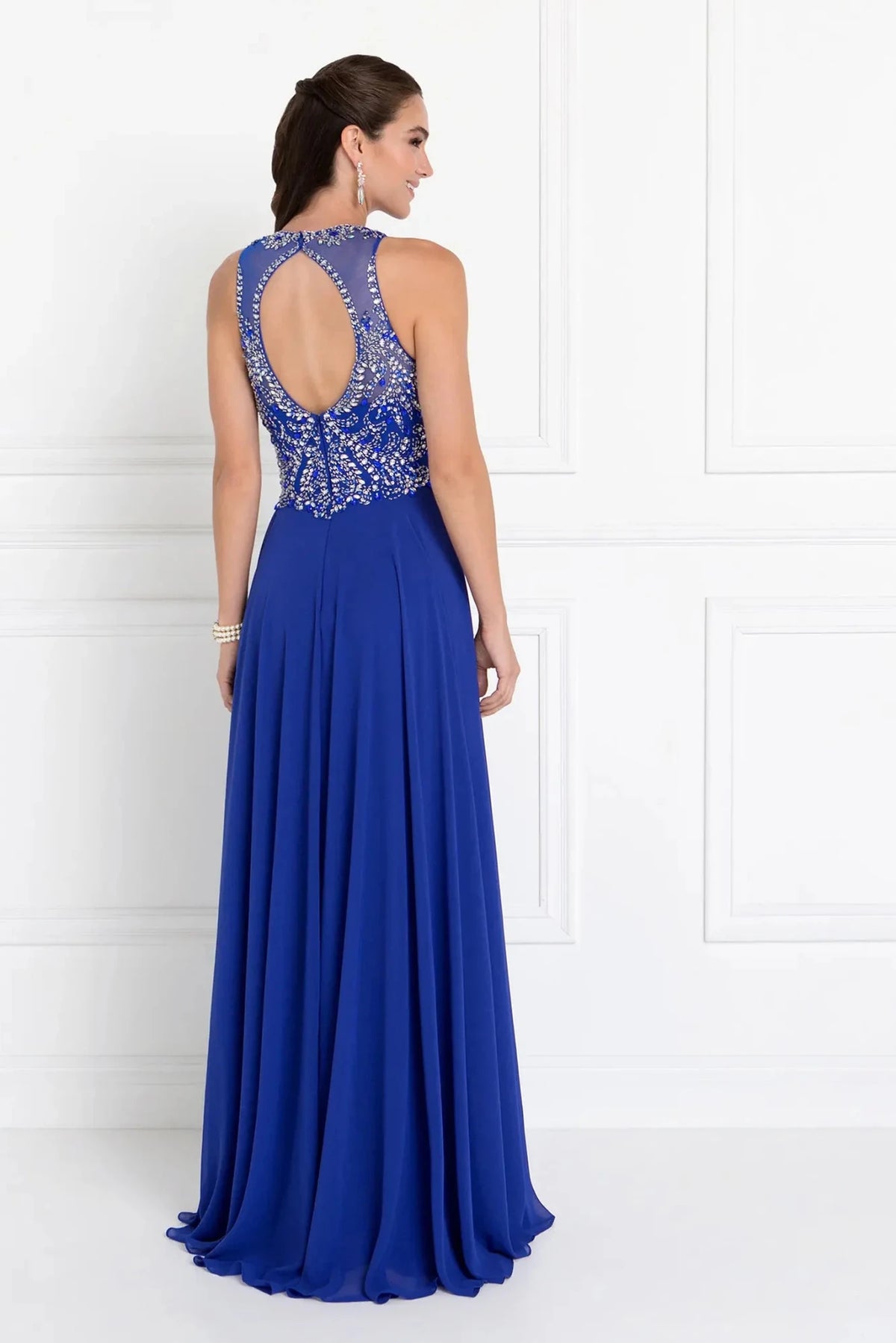 Royal Blue prom evening dress full back with back detail