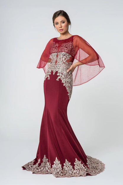 Skirt detail shows burgundy embellished embroidery formal dress skirt detail.