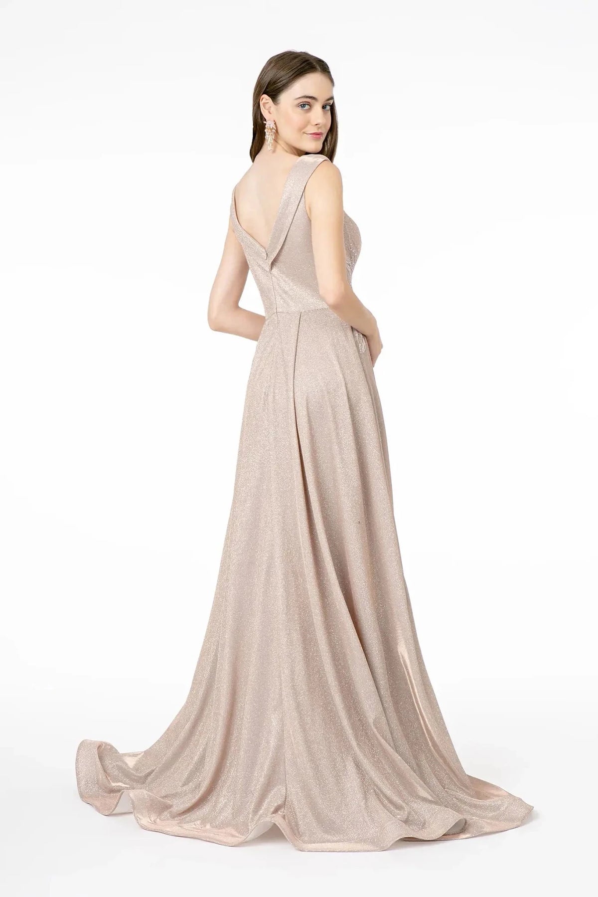 Mauve prom evening dress full back with open back