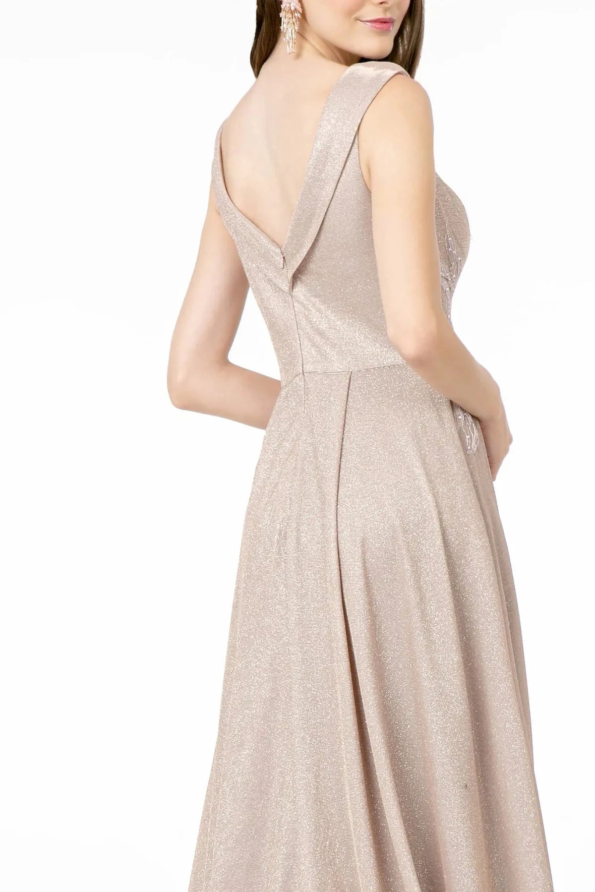 Mauve prom evening dress a-line skirt detail