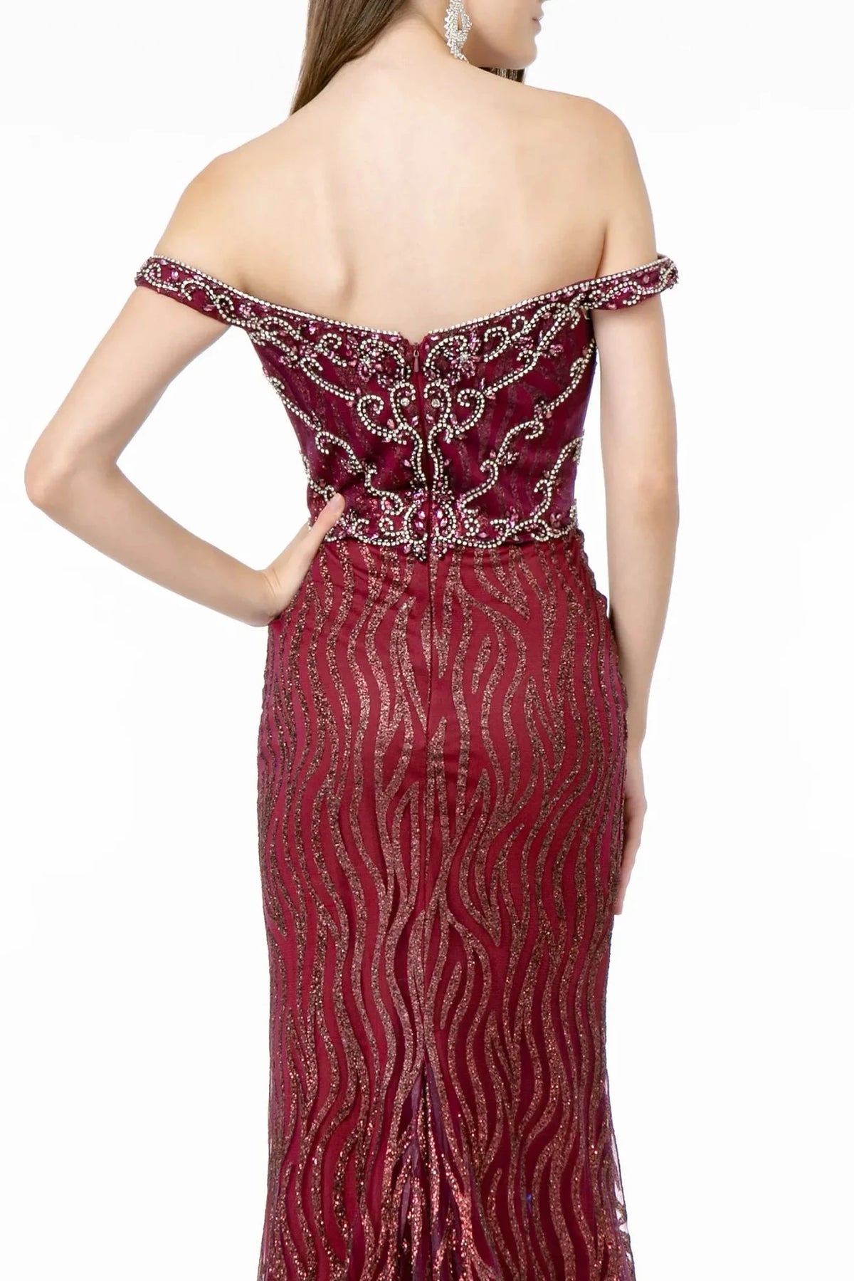 Wine prom evening dress mermaid skirt detail
