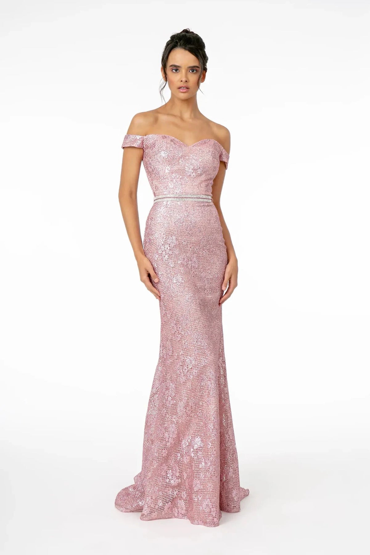 Fuchsia beaded prom evening dress full front