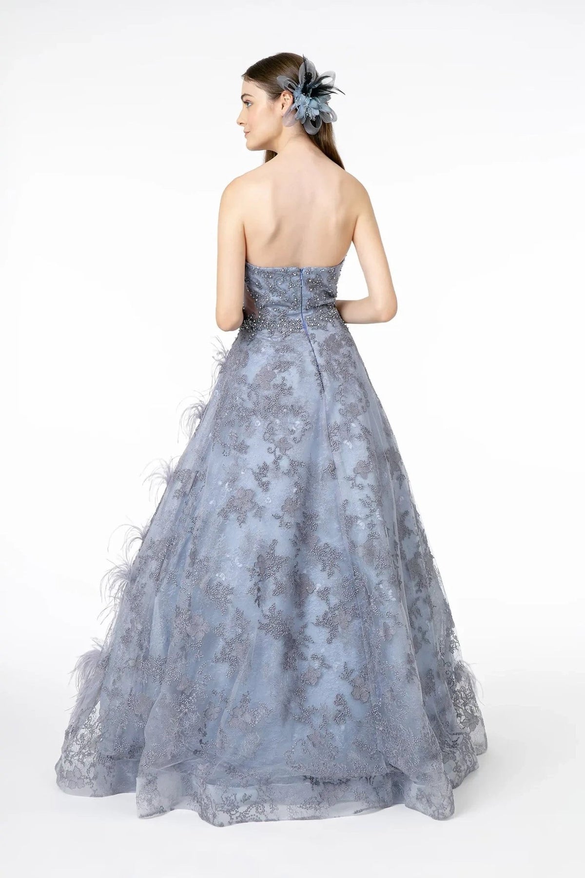 Lavender beading embellished embroidery formal dress back bodice detail