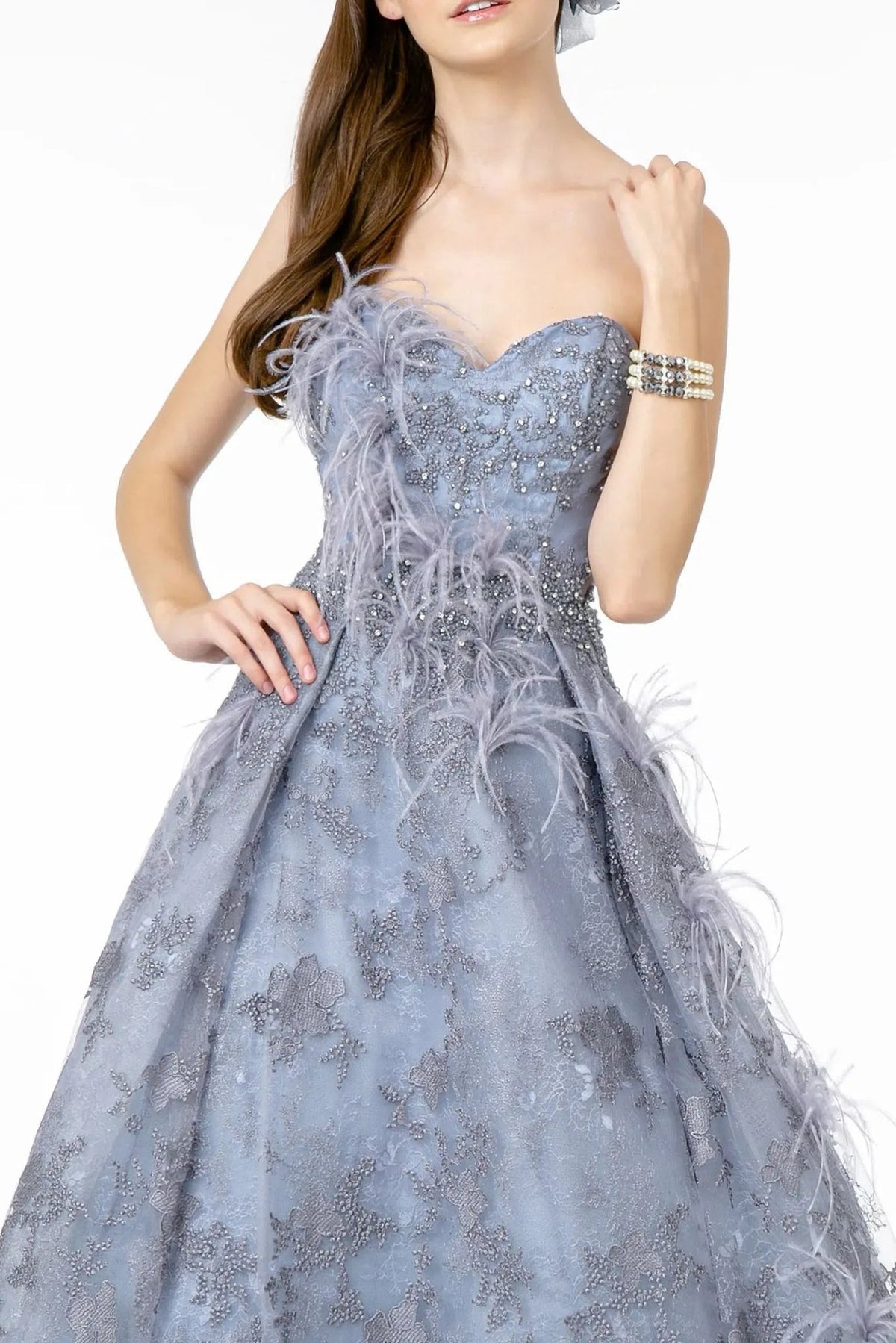 Lavender beading embellished embroidery formal dress skirt detail