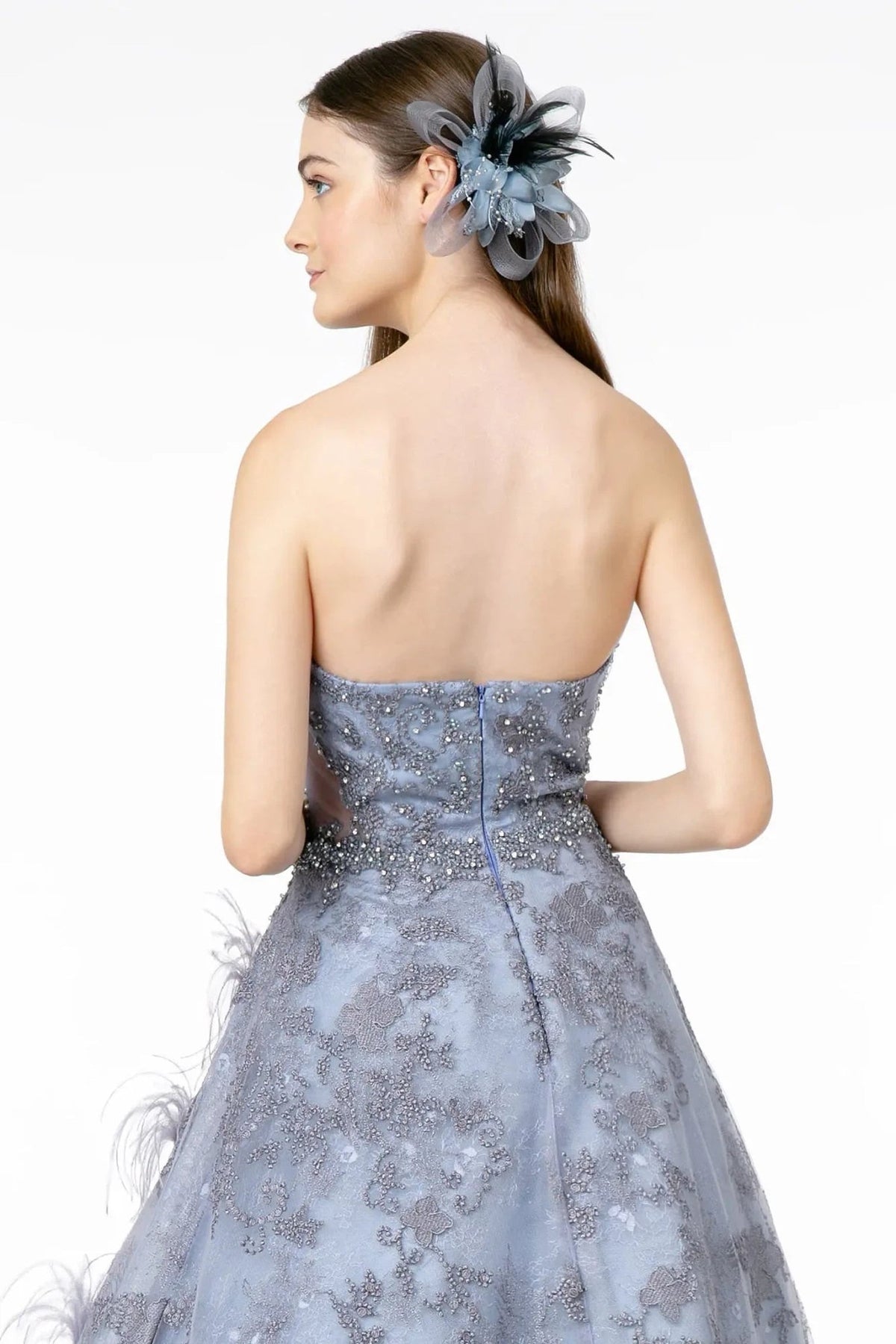 Lavender beading embellished embroidery formal dress detail