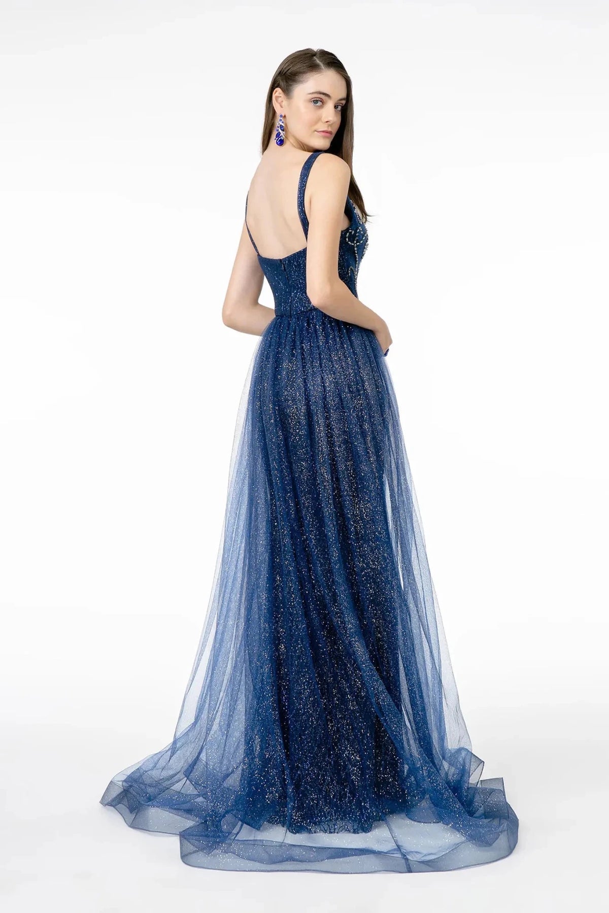 Navy prom evening dress full back with back detail
