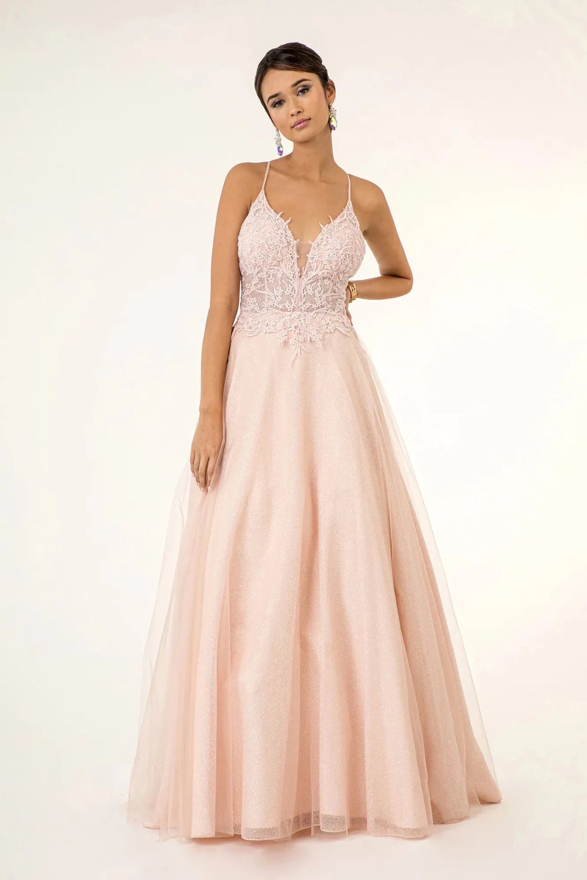Blush embroidered prom evening dress full front