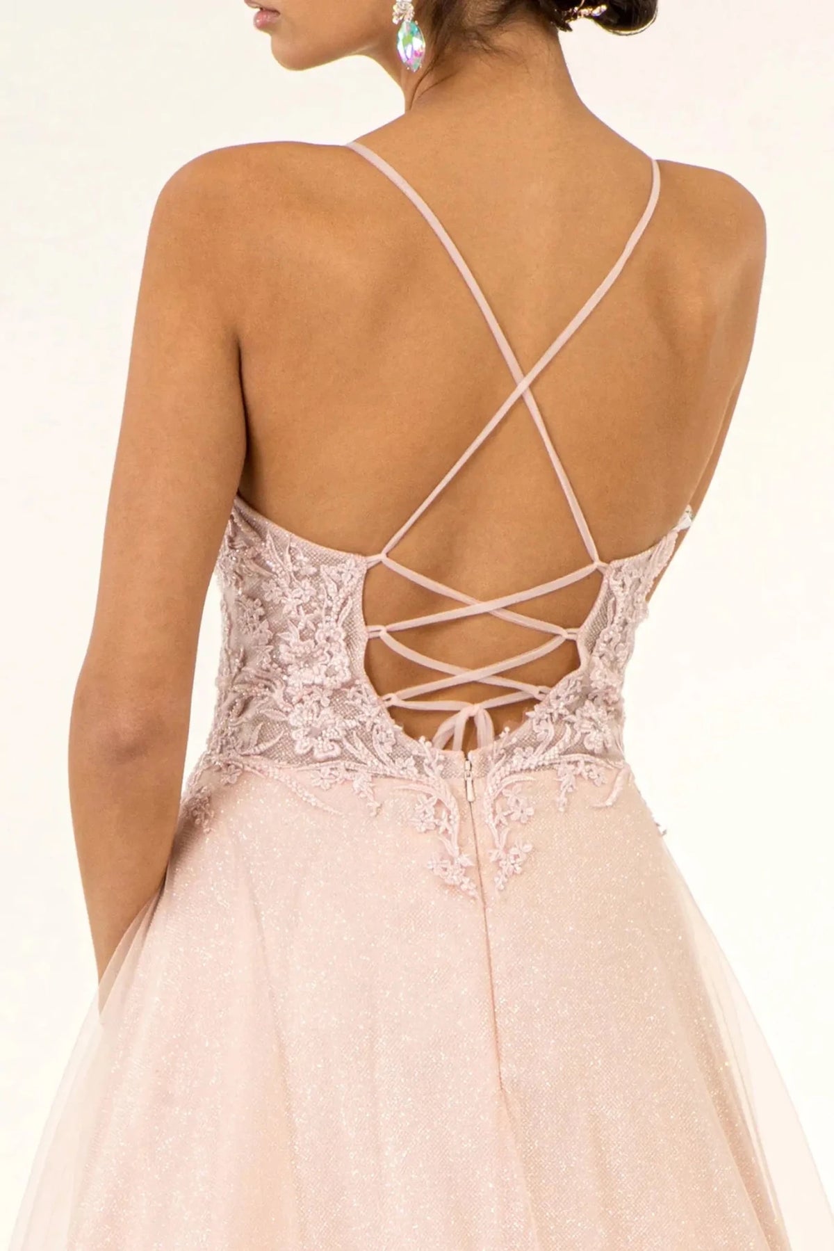 Blush prom evening dress a-line skirt detail