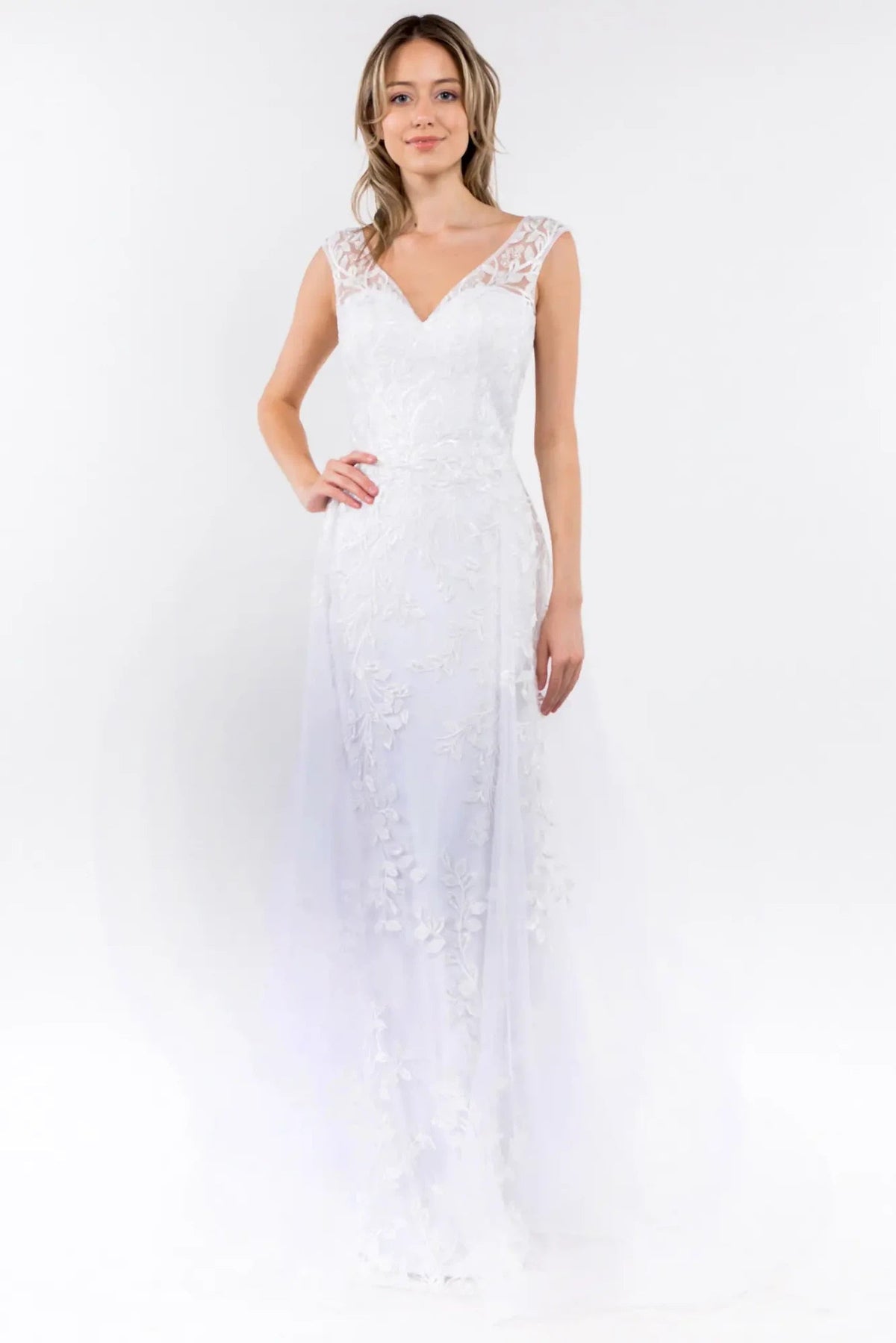 Off White embellished embroidery 3d detail floral formal dress front bodice view
