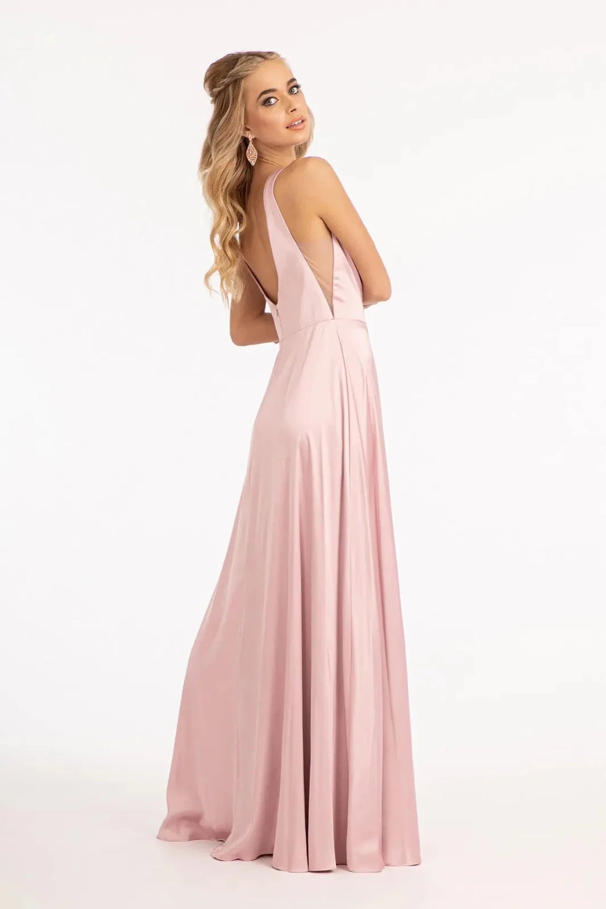 Mauve prom evening dress full back with open back