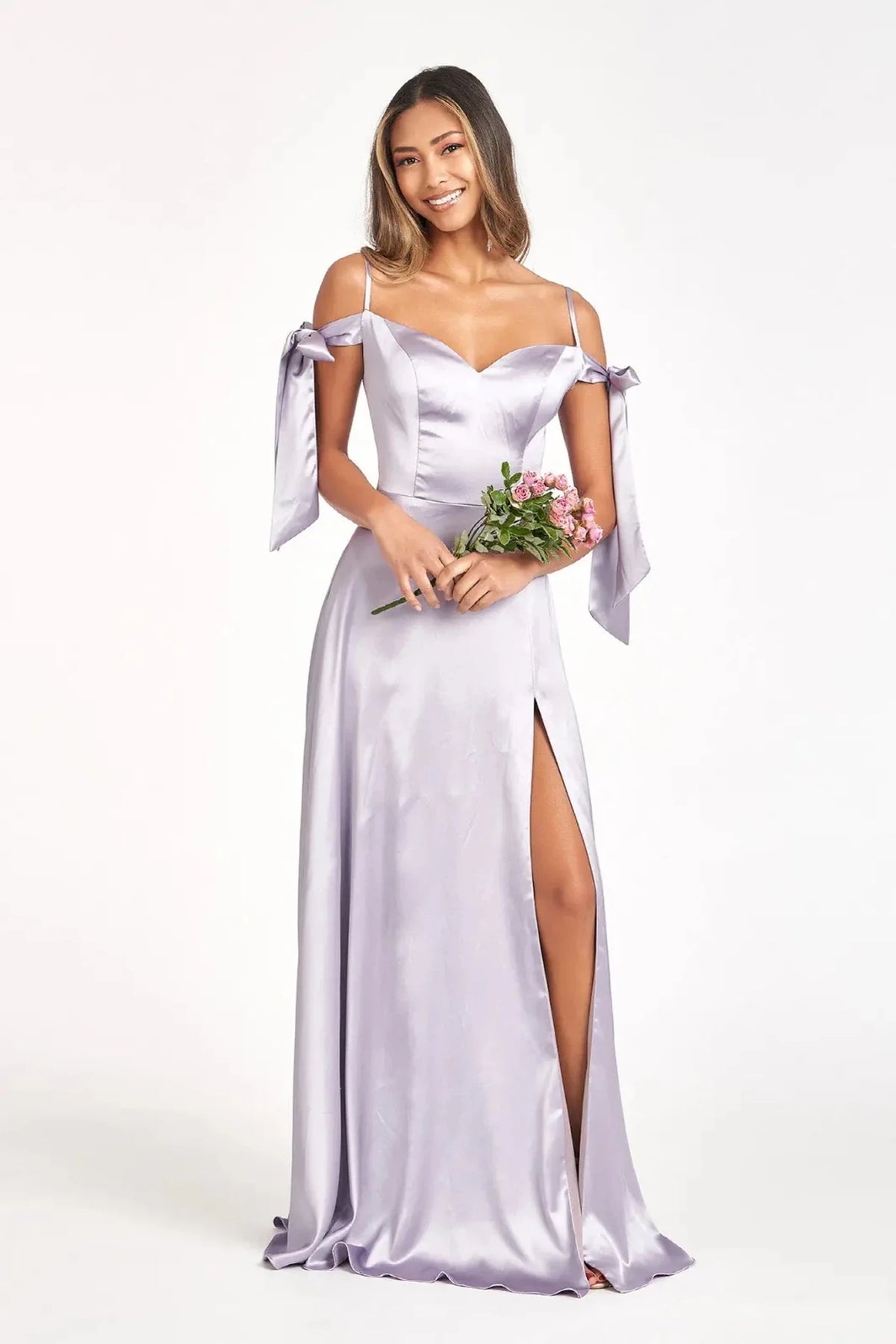 Silver prom evening dress full back with open back
