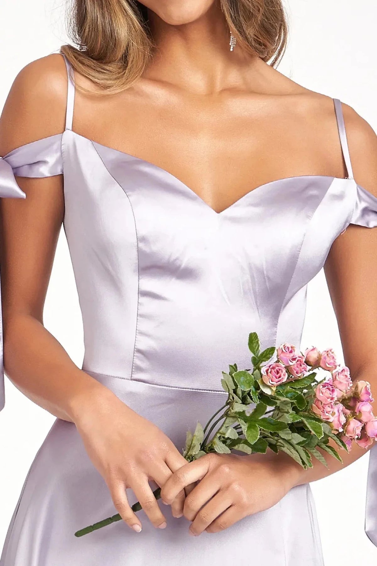 Silver prom evening dress a-line skirt detail