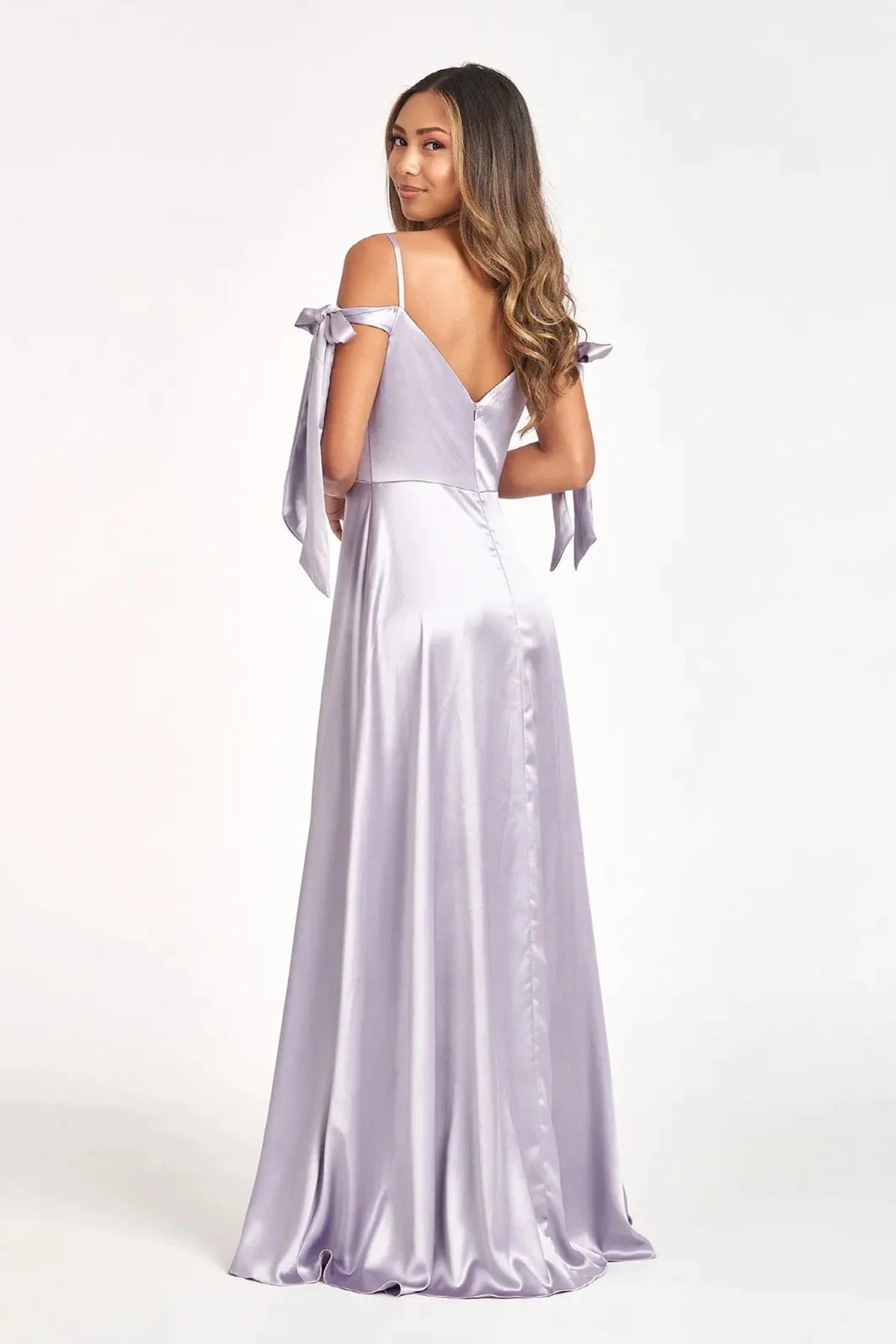 Silver prom evening dress slit, sweetheart detail
