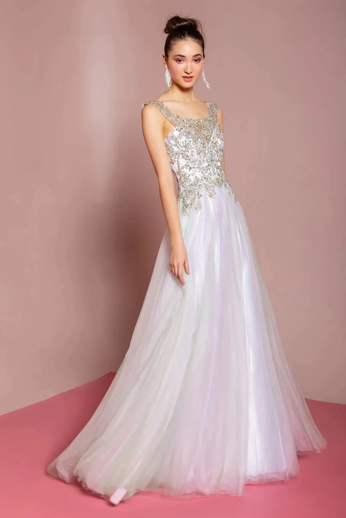 Multi beaded prom evening dress full front