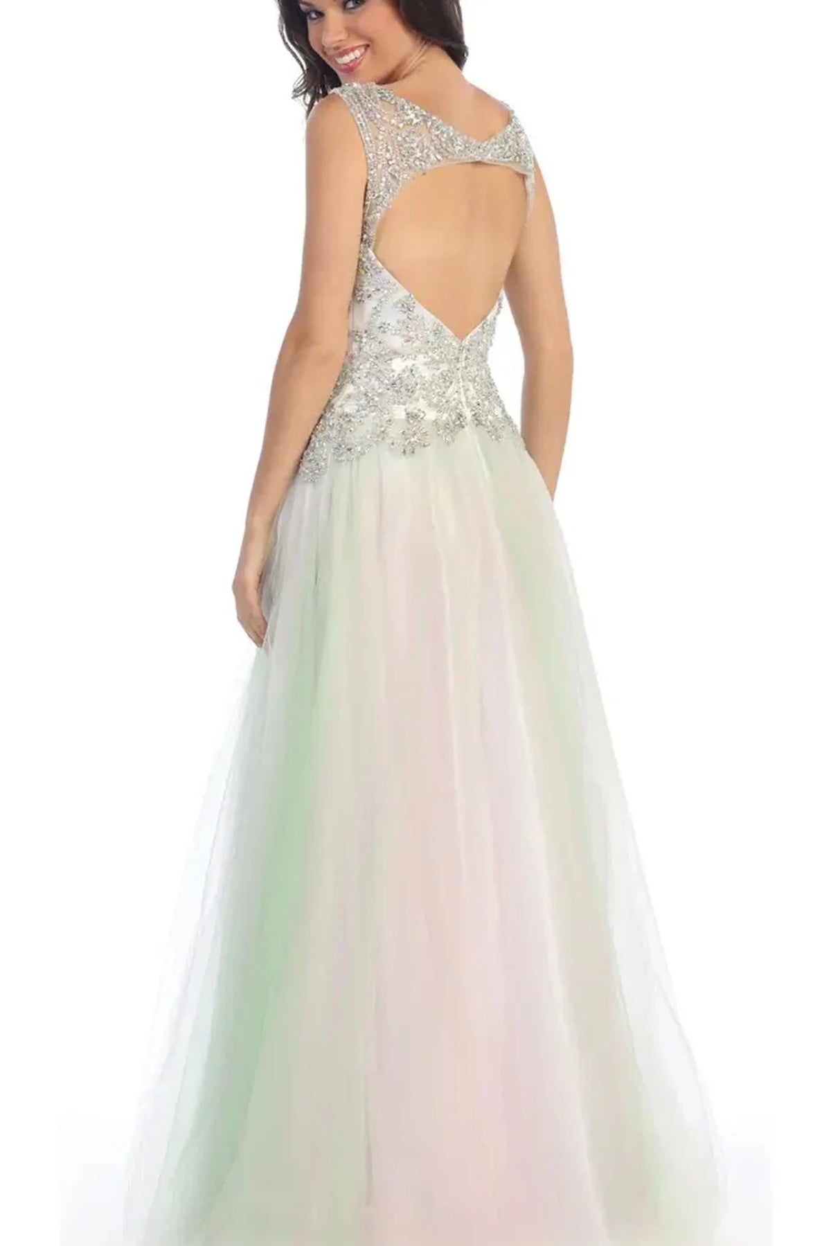 Multi prom evening dress full back with open back