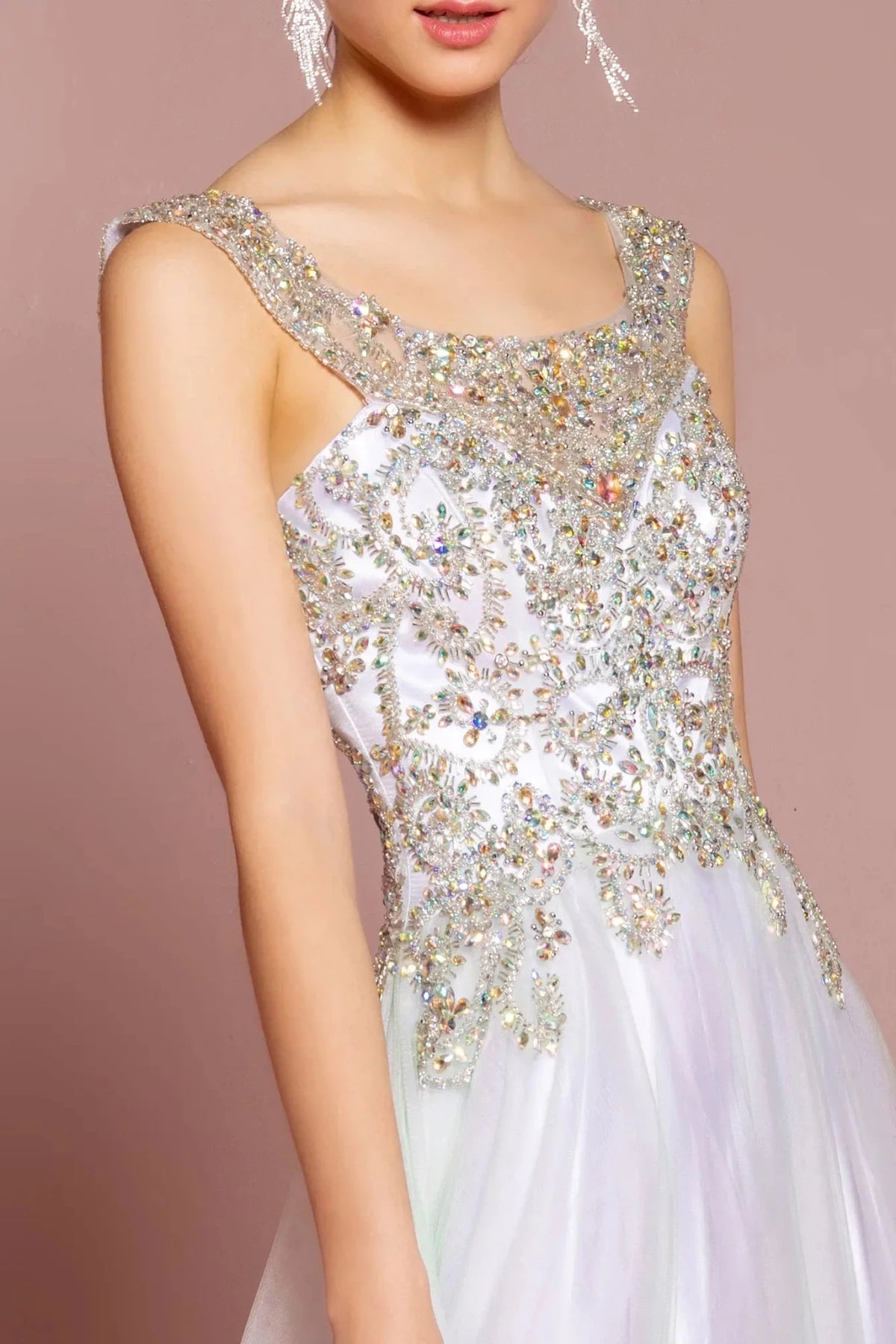Multi illusion sweetheart prom evening dress upper front with beads