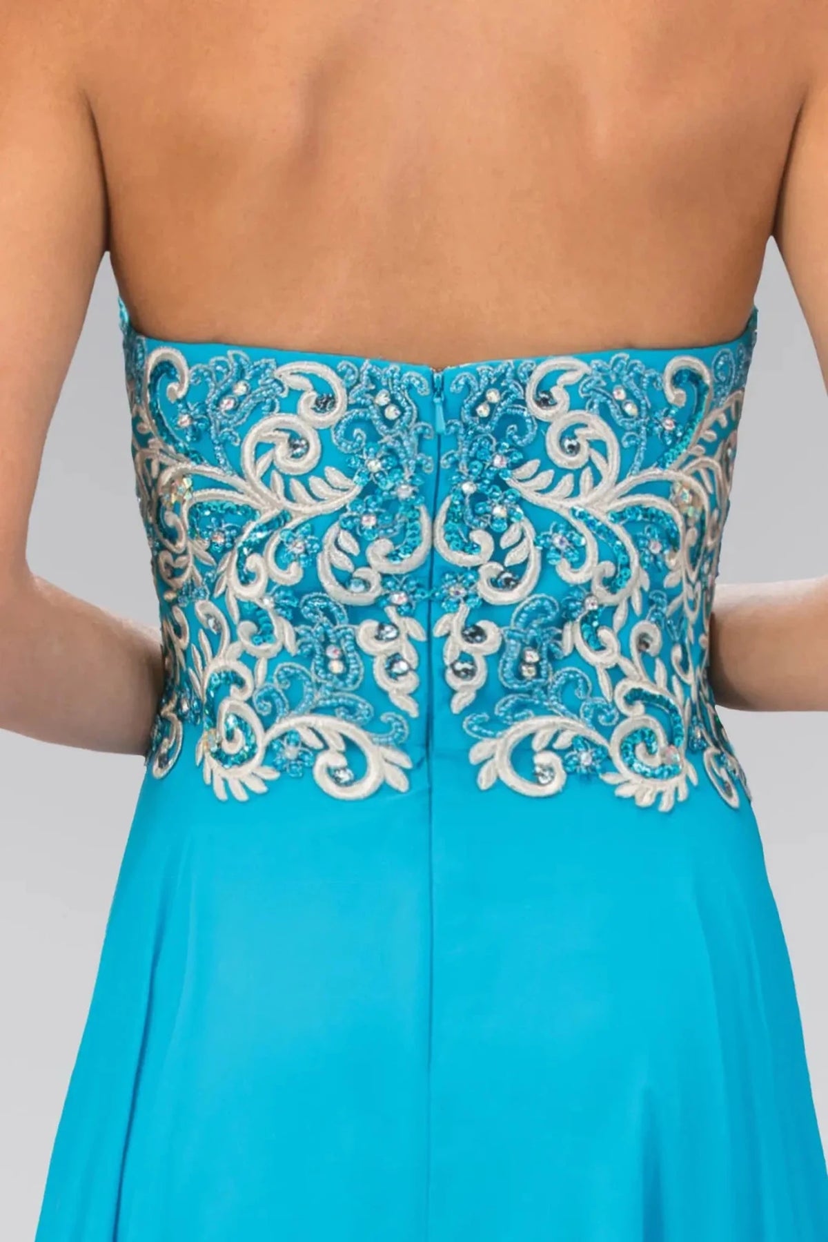 Aqua prom evening dress a-line skirt detail