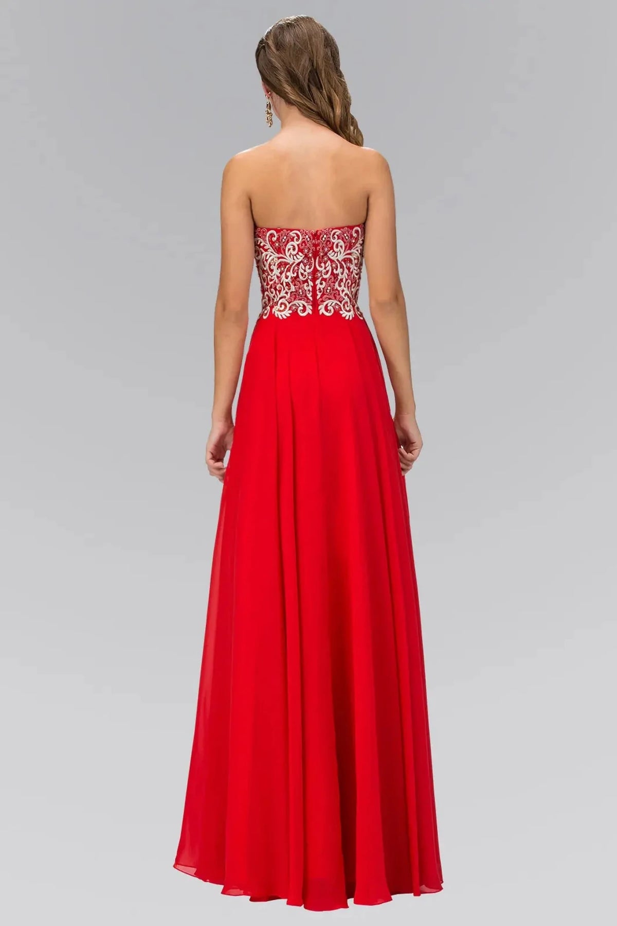 Red prom evening dress full back with open back