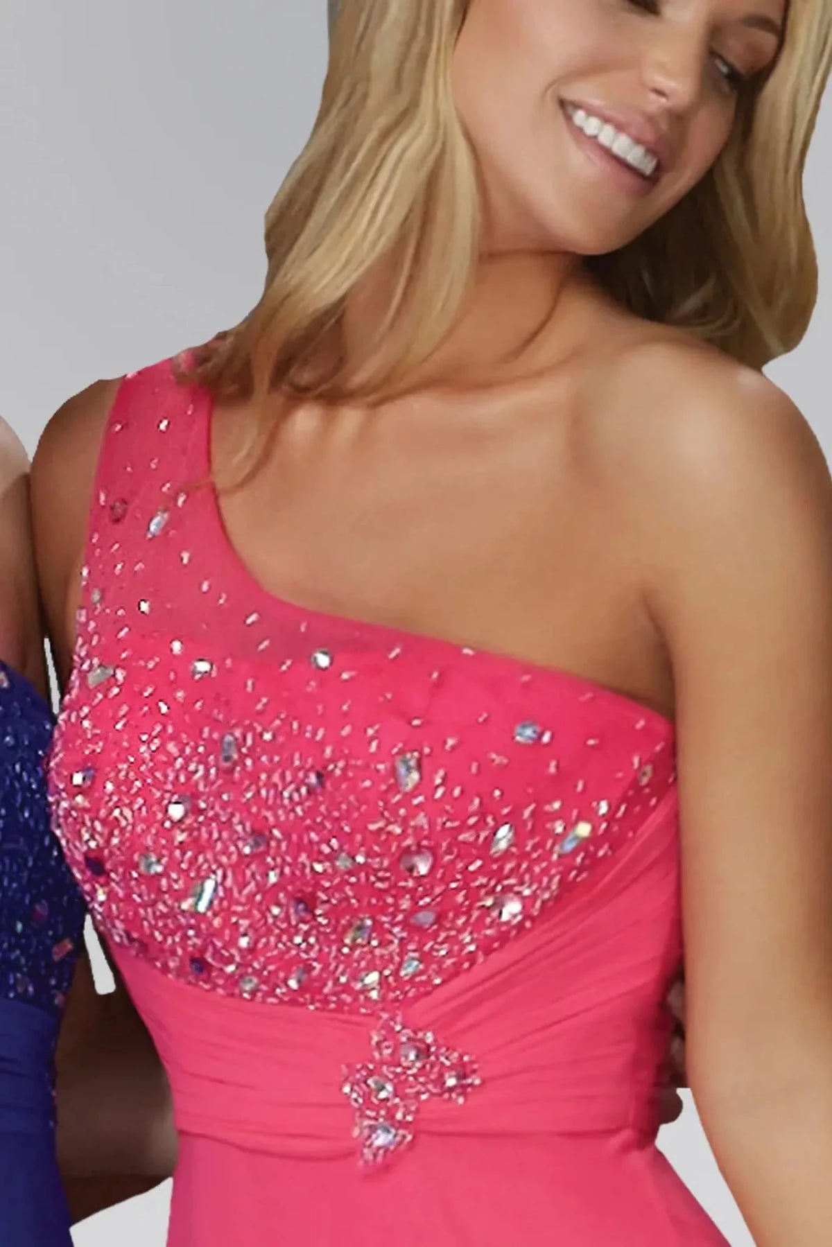 Fuchsia prom evening dress full back with open back