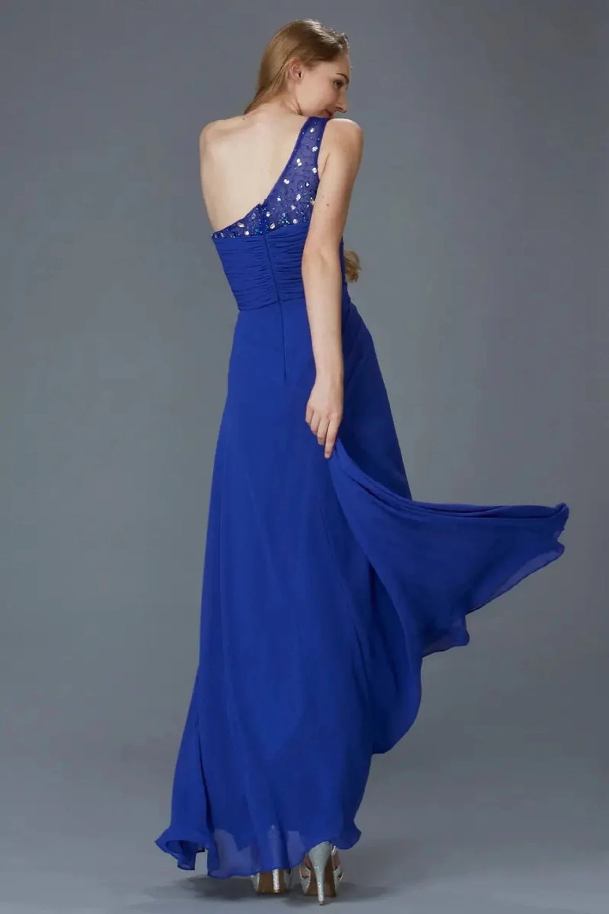 Royal Blue prom evening dress full back with open back