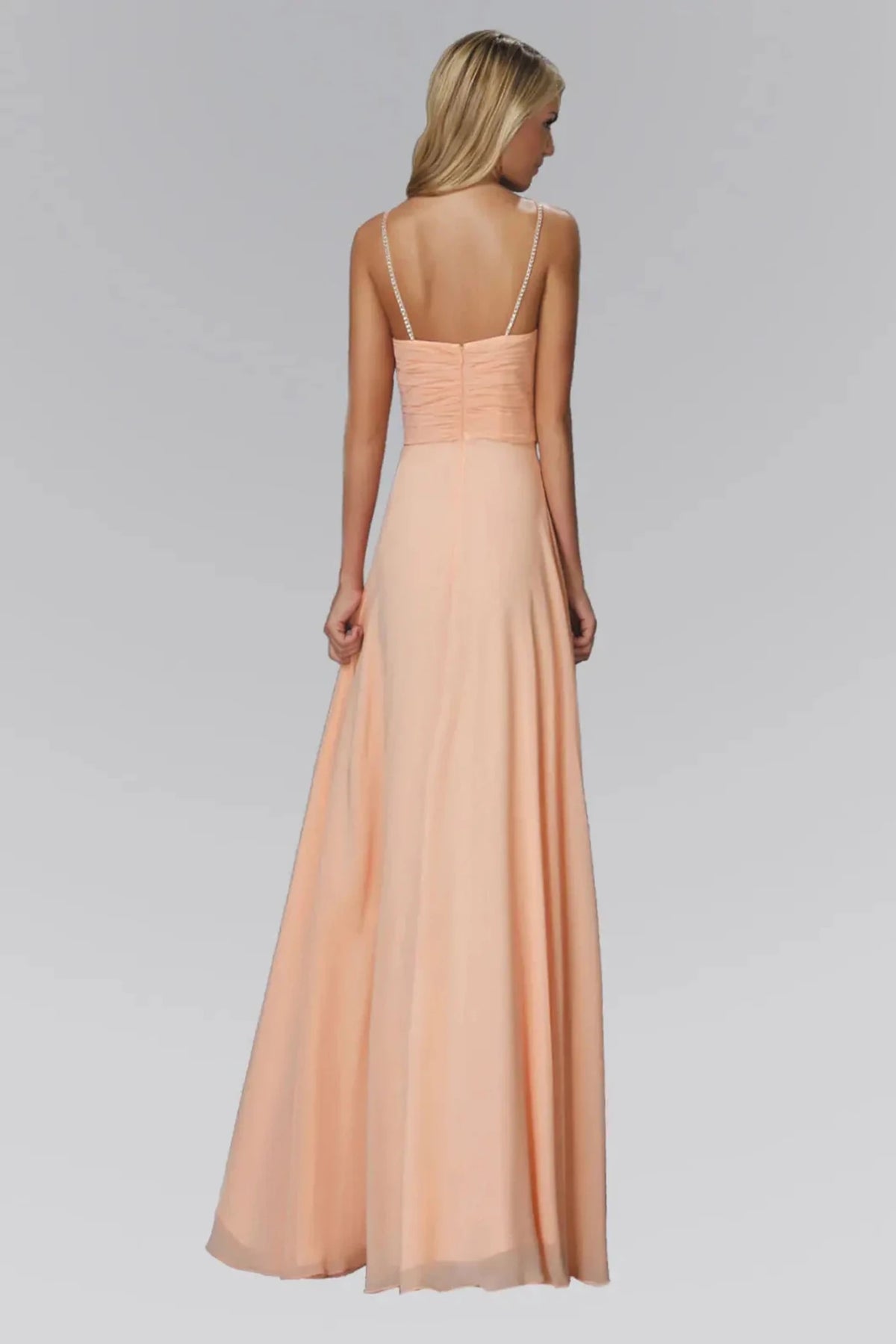 Blush beaded prom evening dress full front
