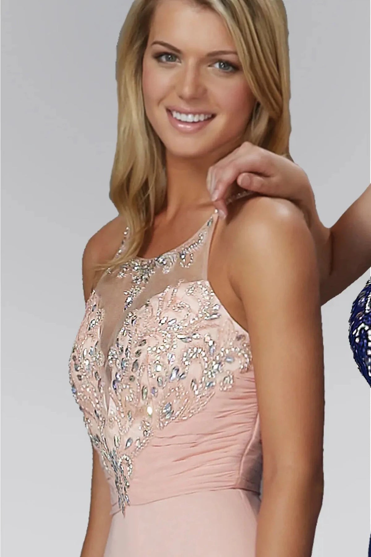 Blush prom evening dress full back with open back