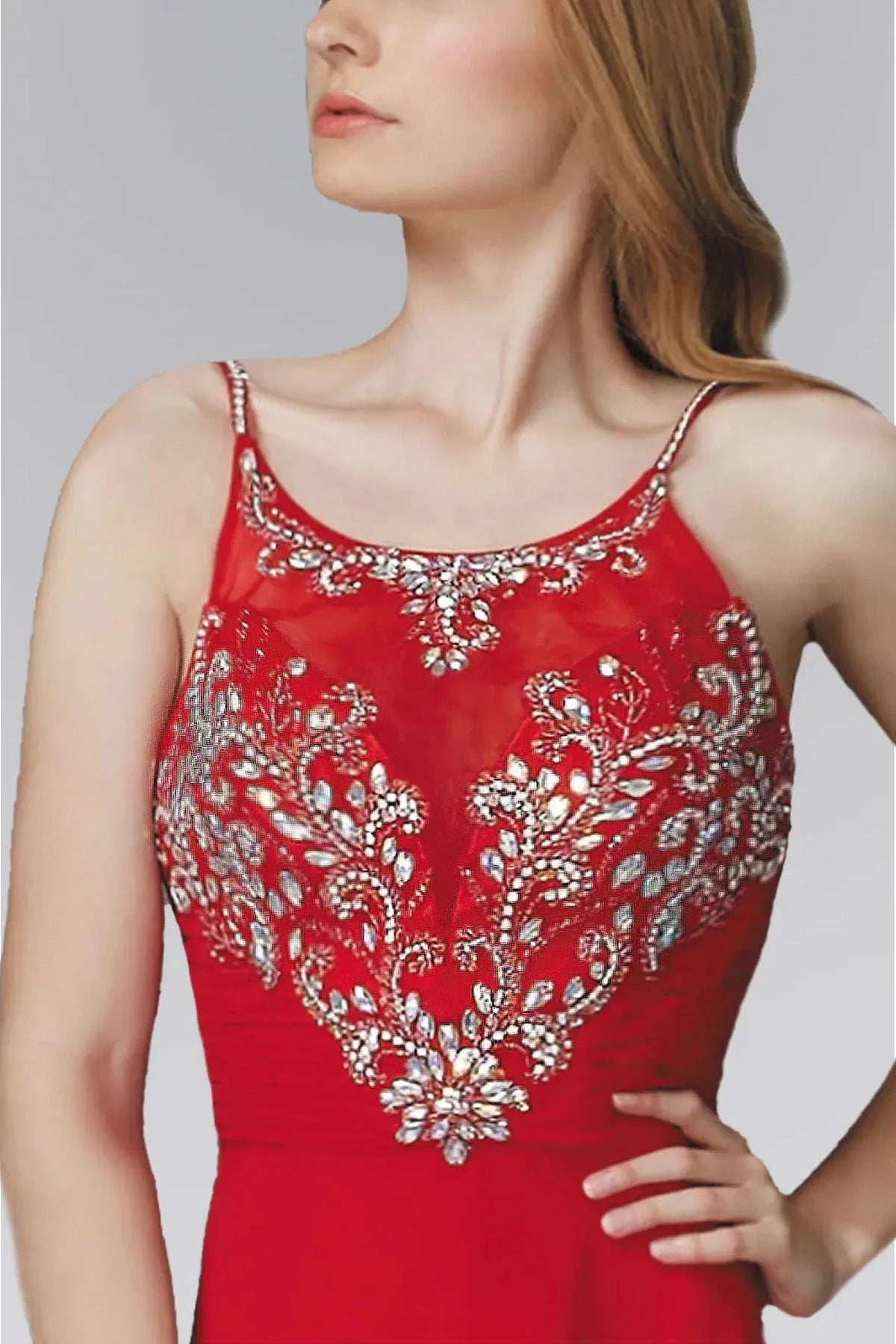 Red prom evening dress full back with open back