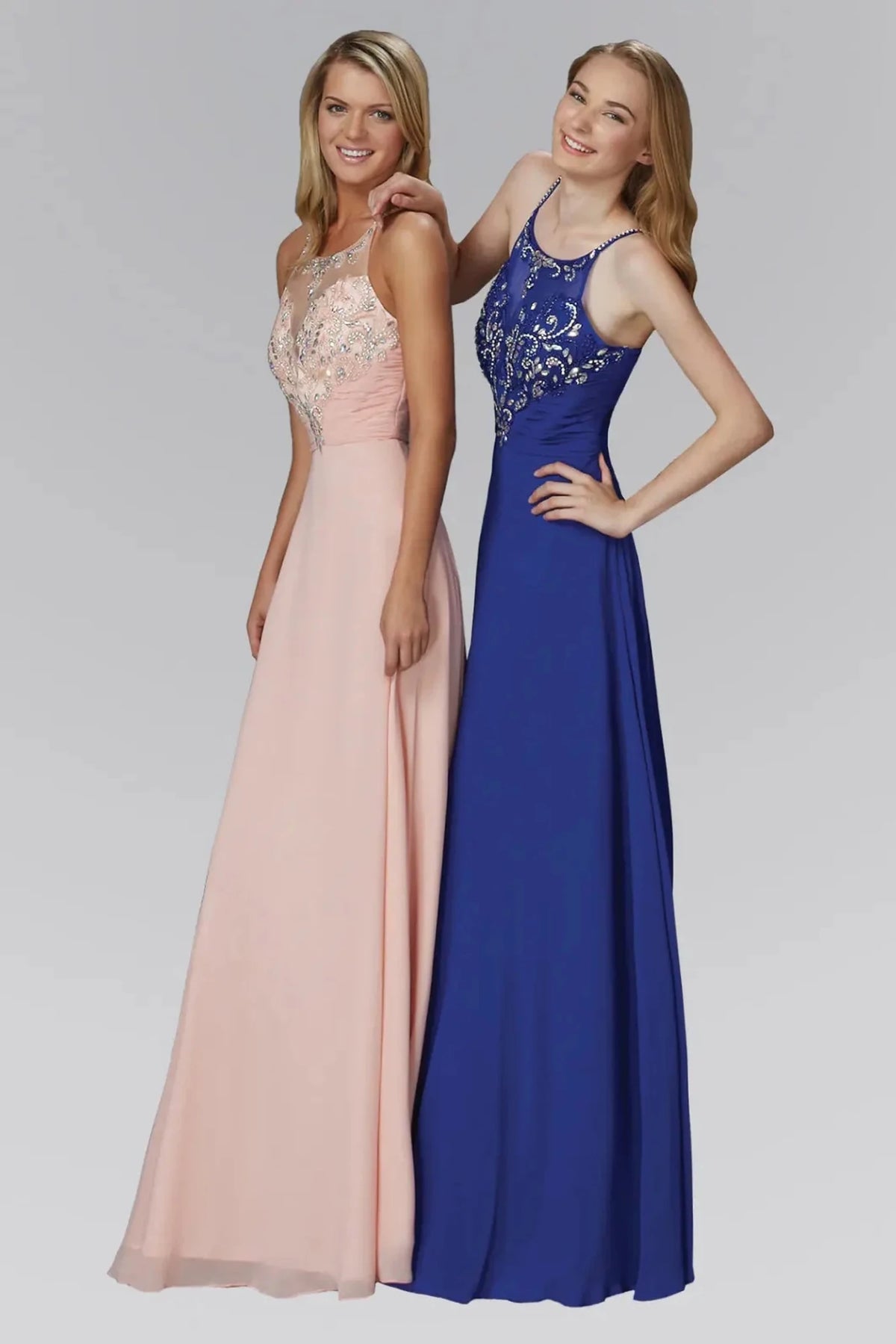 Royal Blue beaded prom evening dress full front