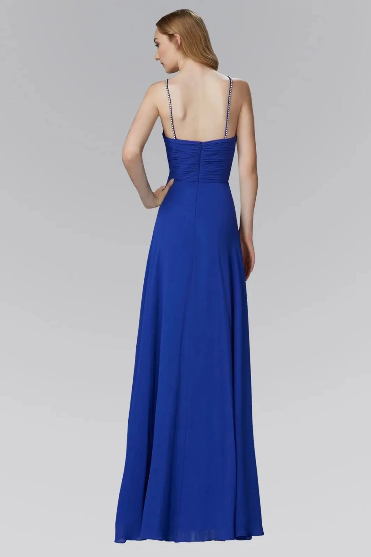 Royal Blue prom evening dress full back with open back