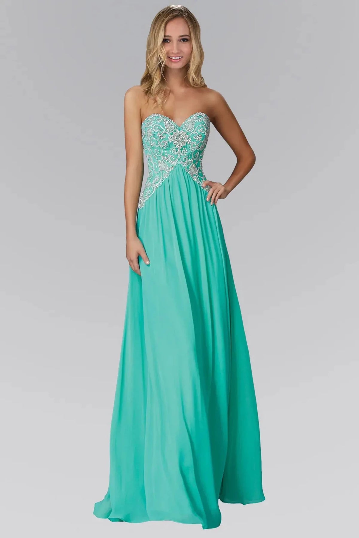 Tiffany beaded strapless prom evening dress full front