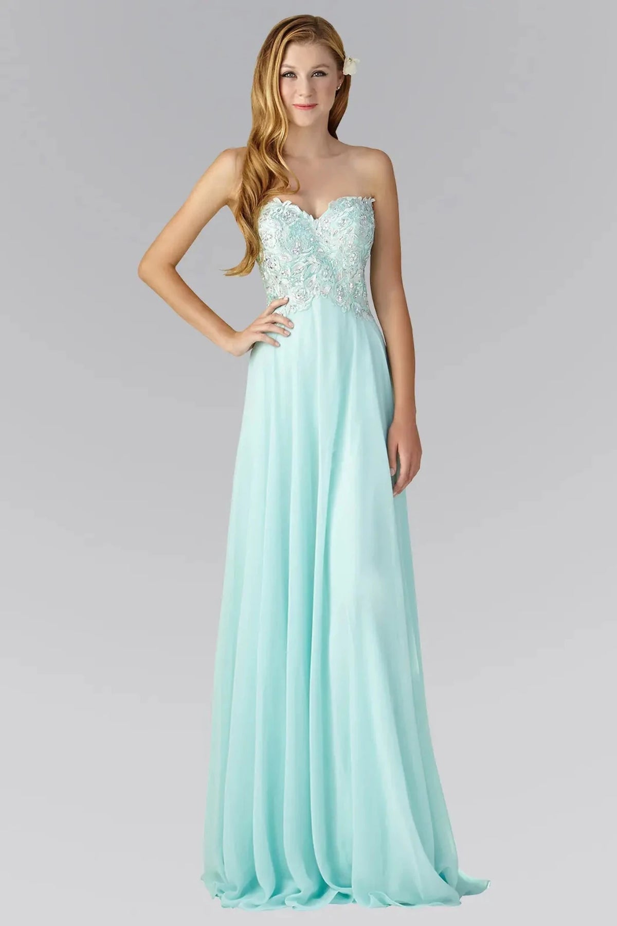 Tiffany beaded strapless prom evening dress full front