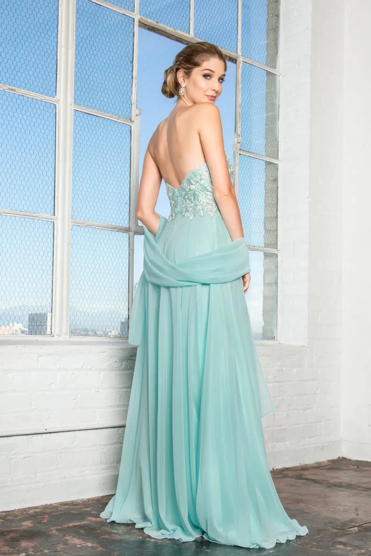 Tiffany prom evening dress full back with open back