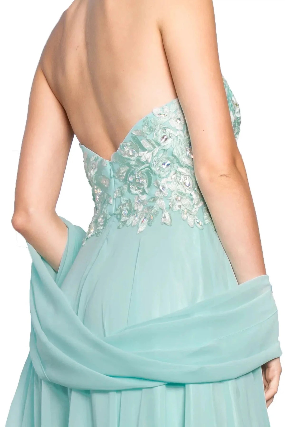 Tiffany prom evening dress a-line skirt detail