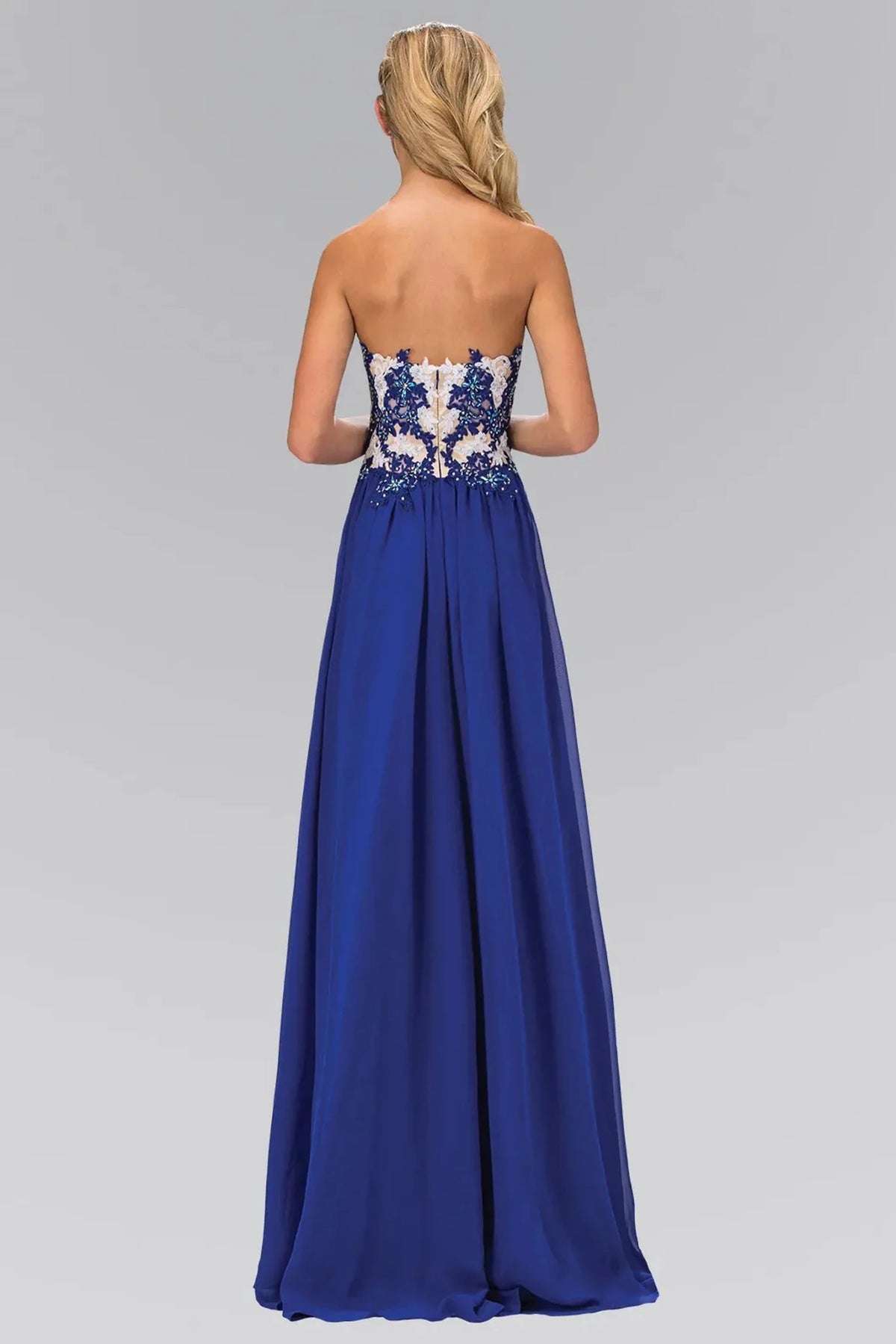 Royal Blue prom evening dress full back with open back