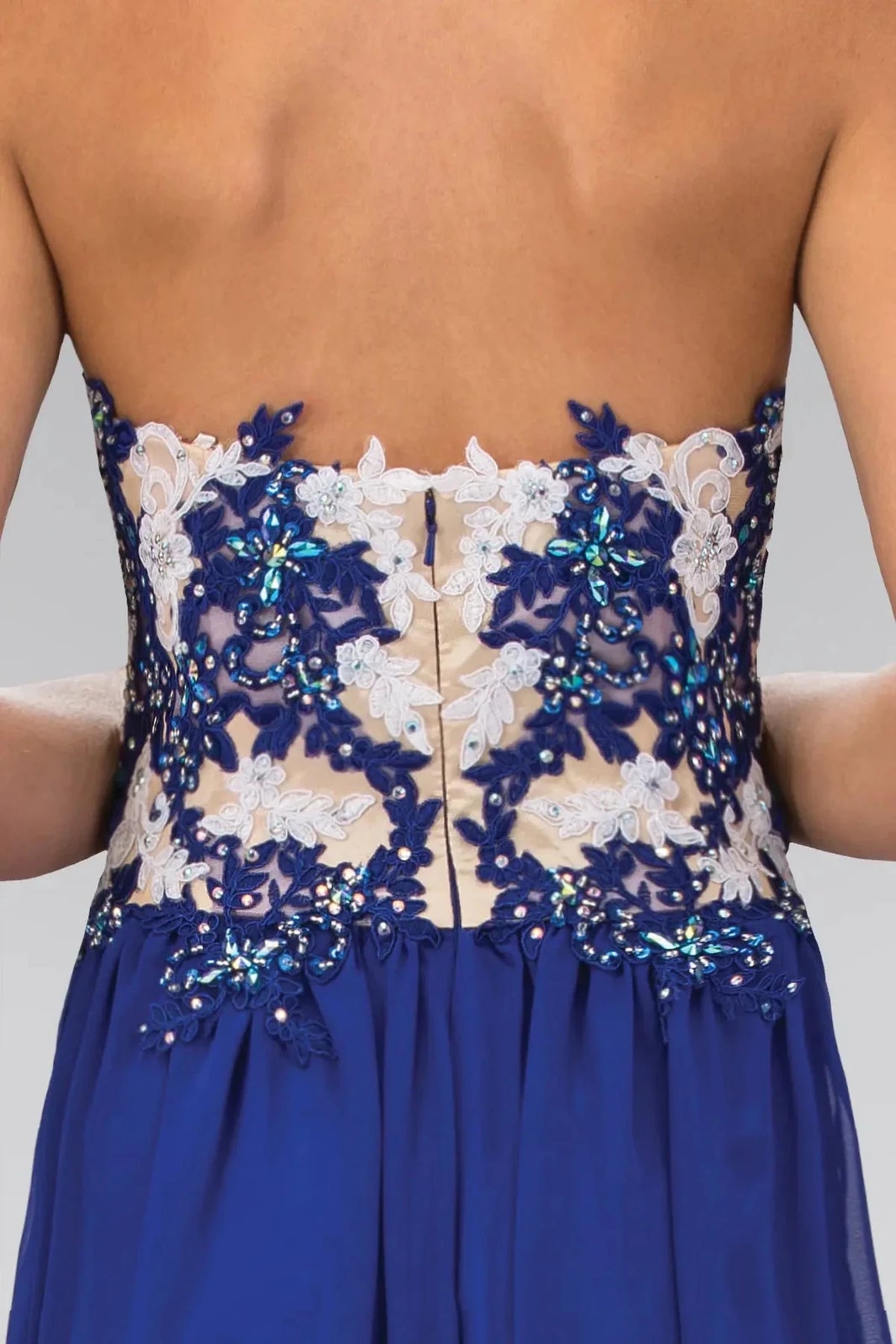 Royal Blue prom evening dress babydoll skirt detail