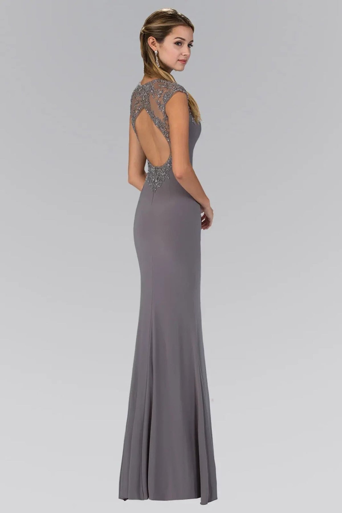 Gray beading formal dress skirt detail