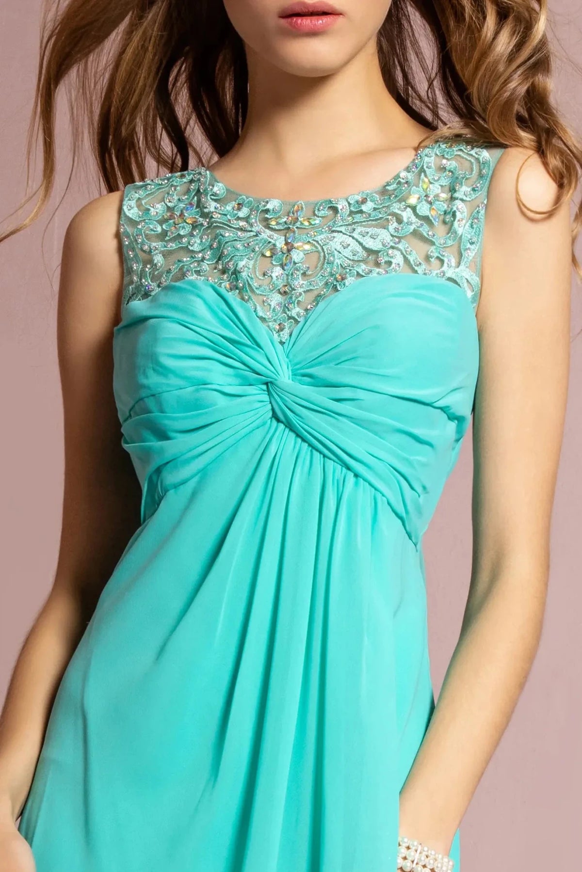 Tiffany illusion sweetheart prom evening dress upper front with jewel