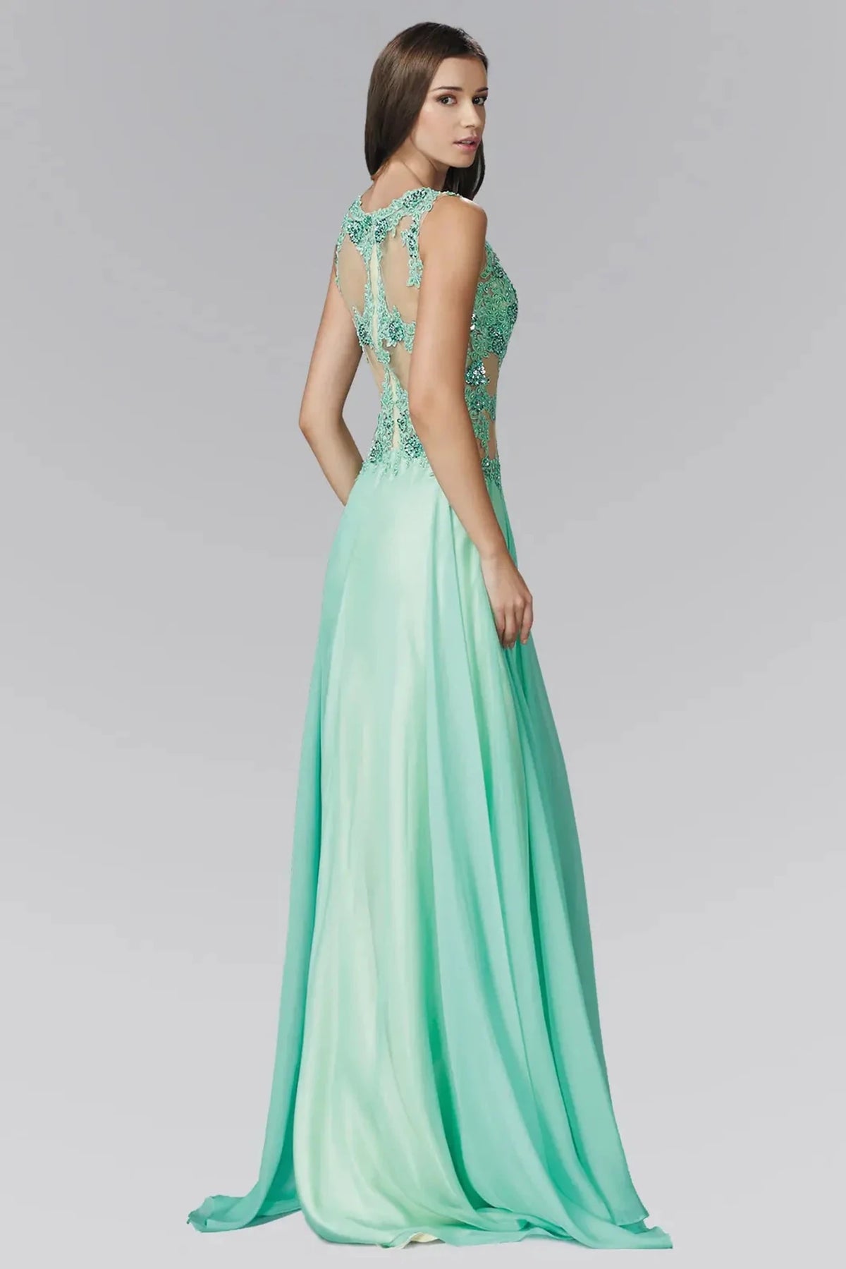 Tiffany prom evening dress full back with sheer back