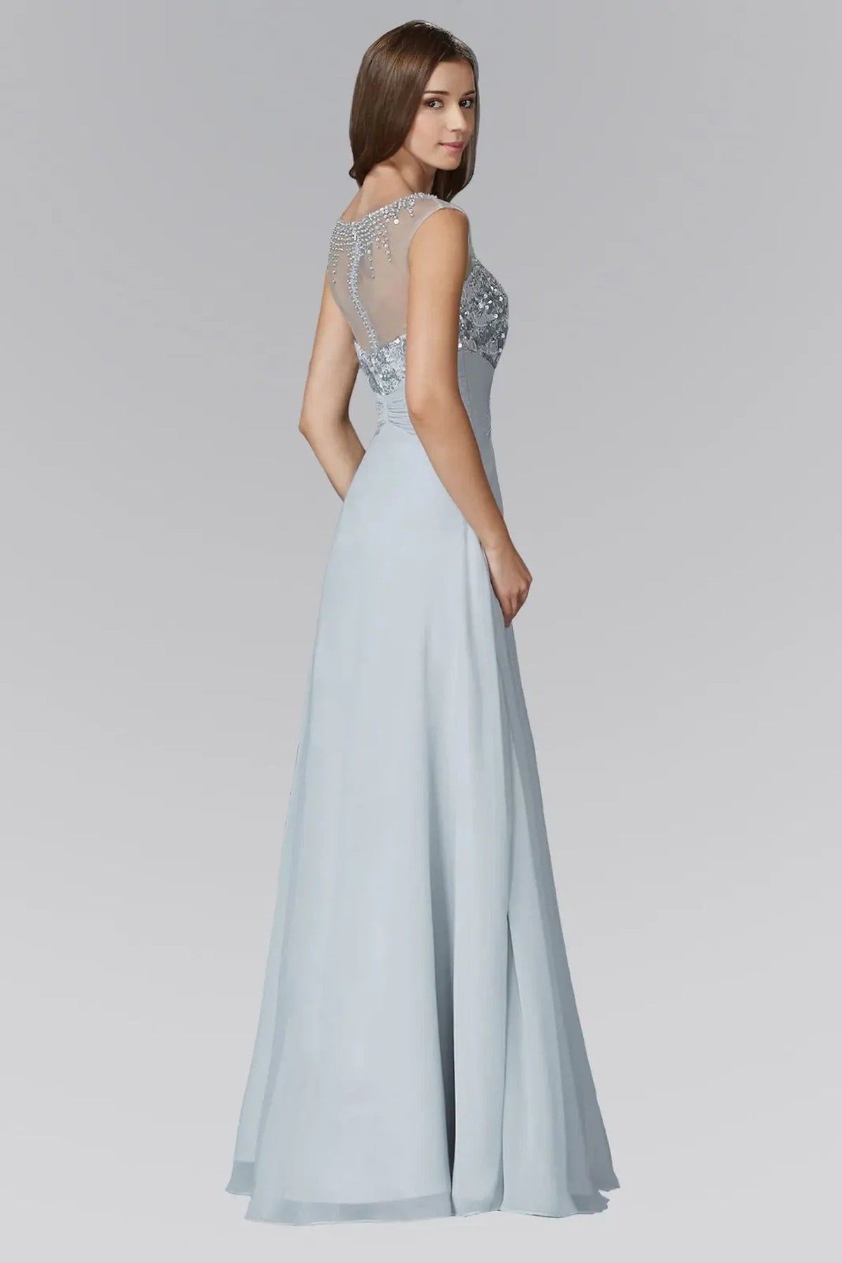 Silver beading sequins formal dress back bodice detail