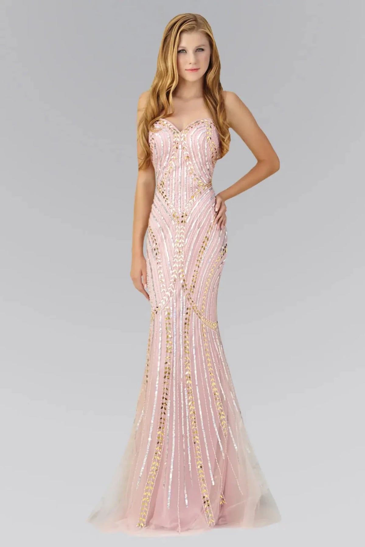 Dusty Rose sequin strapless prom evening dress full front