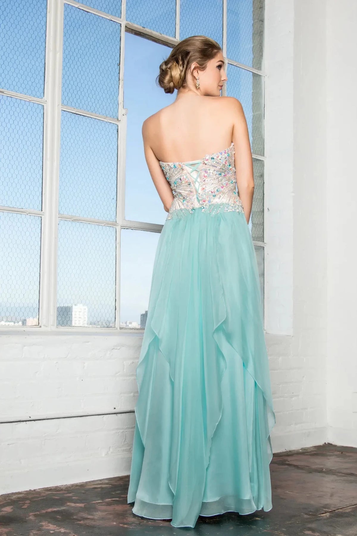 Tiffany prom evening dress full back with open back